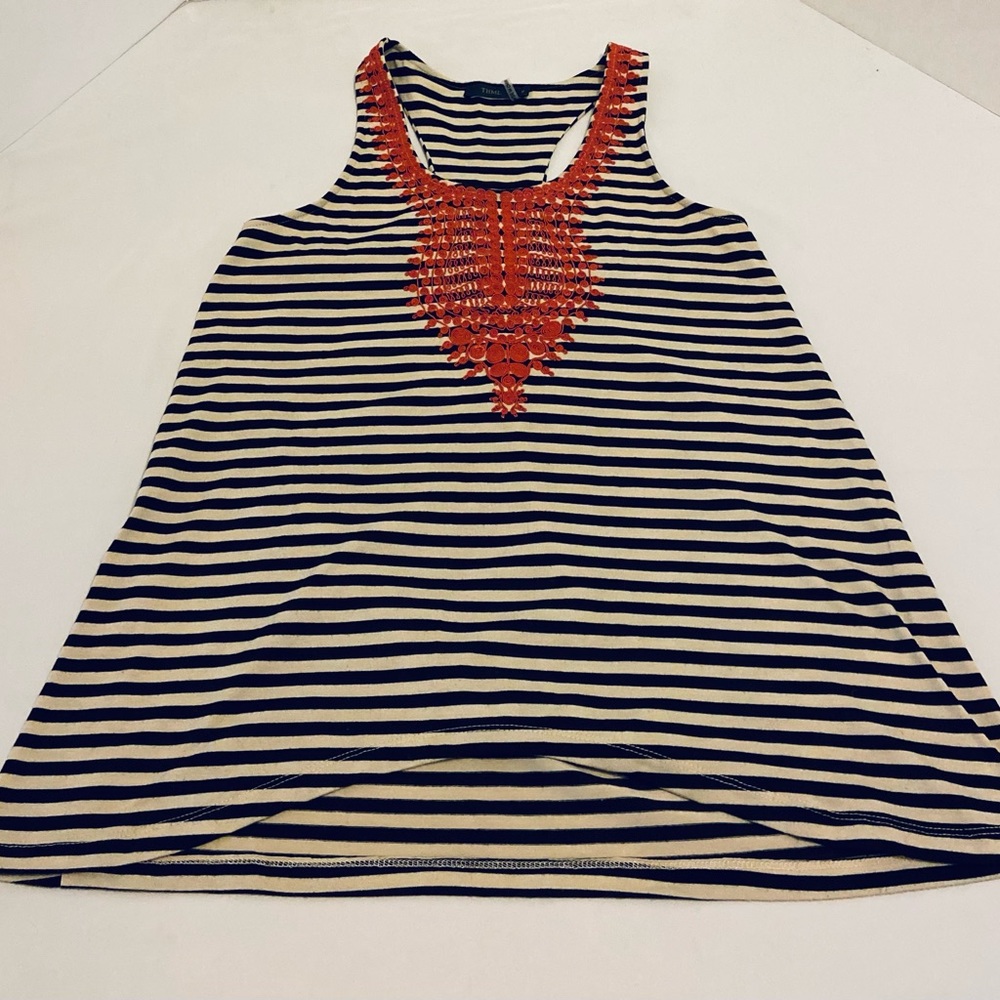 Anthropologie THML Embroidered Orange Stripe Top, size M